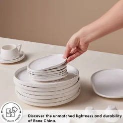 Karaca Stream Bone China Meridian 34-Piece Serveware Set for 6 People, White