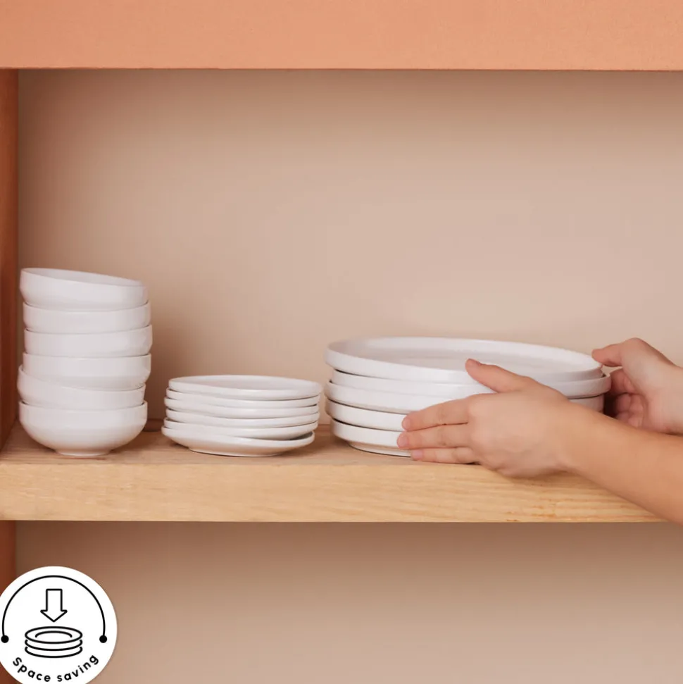 Karaca Stream Bone China Meridian 34-Piece Serveware Set for 6 People, White