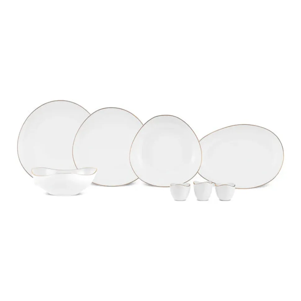 Karaca Stream Bone China Middle 53-Piece Dinner Set for 12 People, Gold