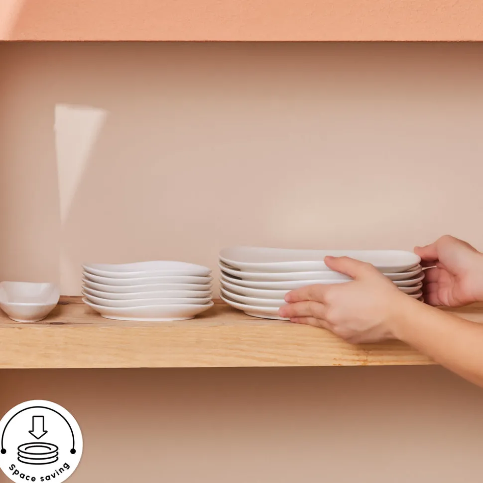 Karaca Stream Bone China Middle 34-Piece Serveware Set for 6 People, White