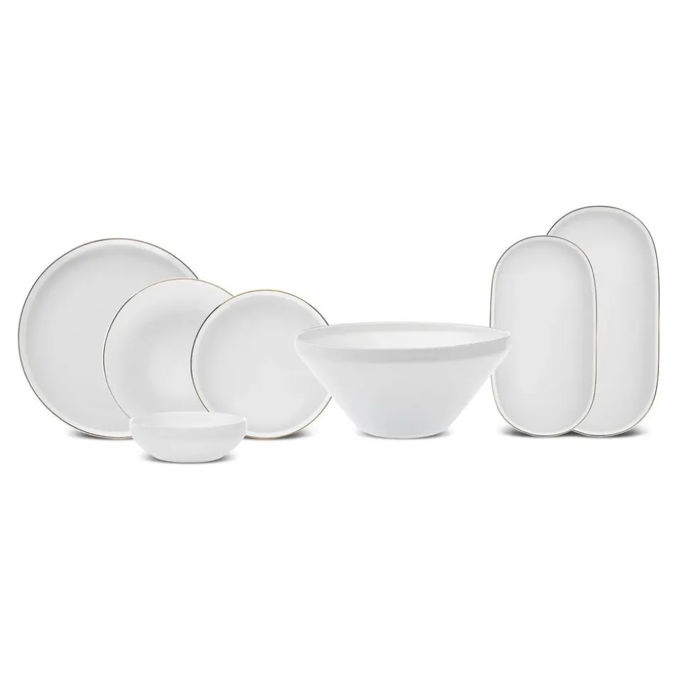 Karaca Stream Bone China Saturn 19-Piece Bone China Dinner Set for 4 People, White Gold