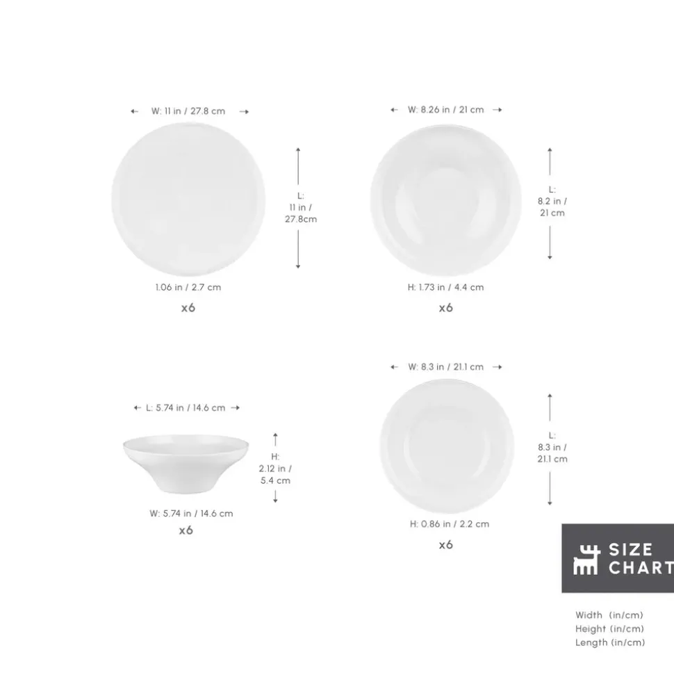Karaca Stream Bone China Selene 24-Piece Dinner Set for 6 People, White