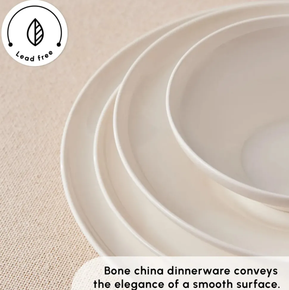 Karaca Stream Bone China Selene 24-Piece Dinner Set for 6 People, White