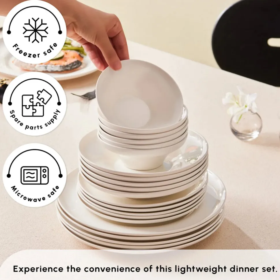 Karaca Stream Bone China Selene 24-Piece Dinner Set for 6 People, White