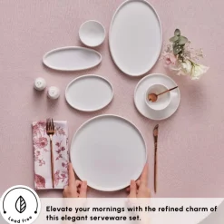Karaca Stream Bone China Sunset 34-Piece Serveware Set for 6 People, White