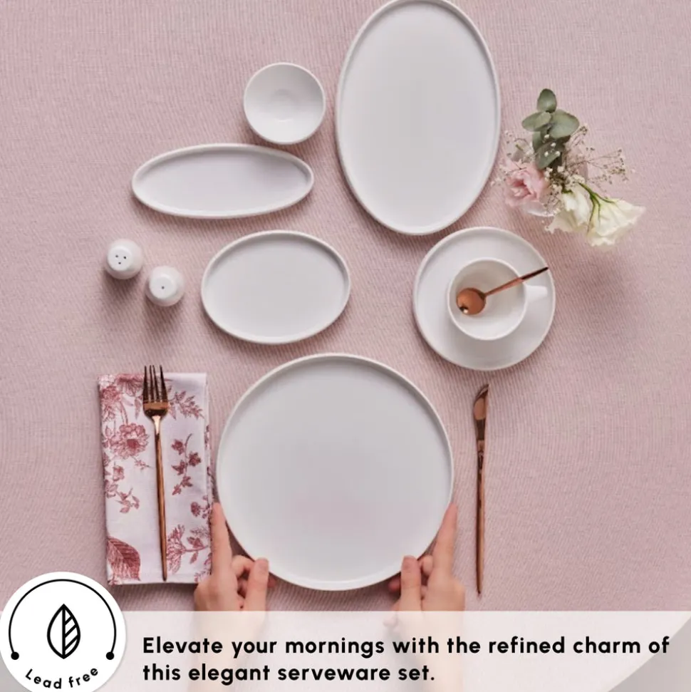 Karaca Stream Bone China Sunset 34-Piece Serveware Set for 6 People, White