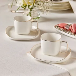 Karaca Streamline Plato 4-Piece Tea Cup and Saucer Set for 2 People, 220ml, White