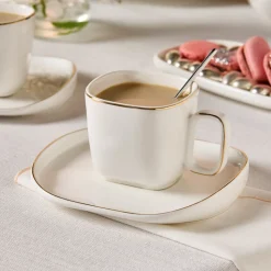 Karaca Streamline Plato 4-Piece Tea Cup and Saucer Set for 2 People, 220ml, White