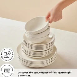 Karaca Streamline Remi Bone China 24-Piece Dinner Set for 6 People, White