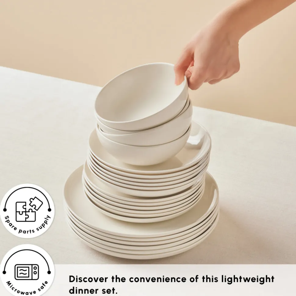 Karaca Streamline Remi Bone China 24-Piece Dinner Set for 6 People, White
