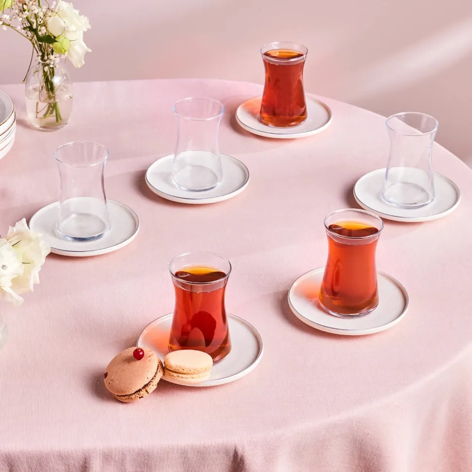 Karaca Streamline Saturn 12-Piece Turkish Tea Set for 6 People, Platin