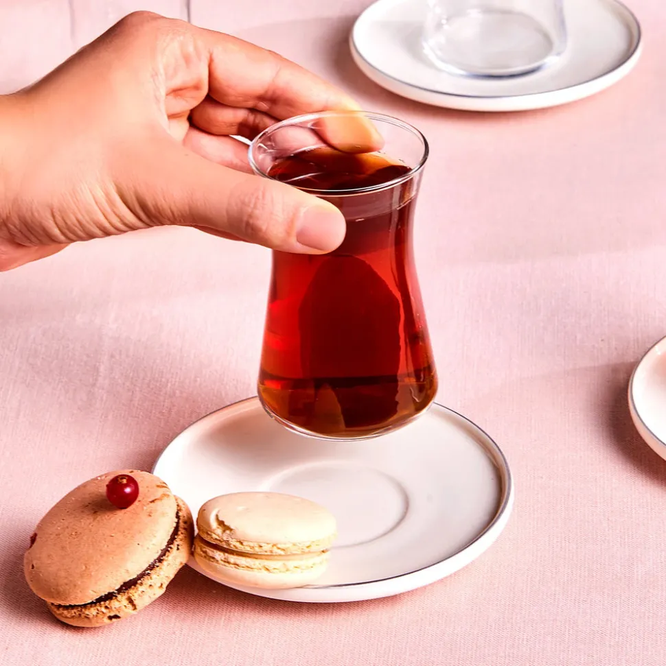 Karaca Streamline Saturn 12-Piece Turkish Tea Set for 6 People, Platin