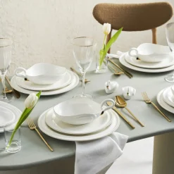 Karaca Streamline Swan 22-Piece Porcelain Dinner Set for 6 People, Multi