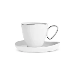 Karaca Streamline Tribe 4-Piece Bone China Espresso Turkish Coffee Cup Set for 2 People, 90ml, White Gold
