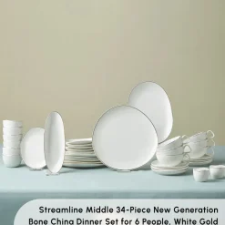 Karaca Stream Pure Middle 34-Piece Serveware Set for 6 People, White Gold