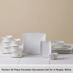 Karaca Stream Pure Perfect White 32-Piece Serveware Set for 6 People, White