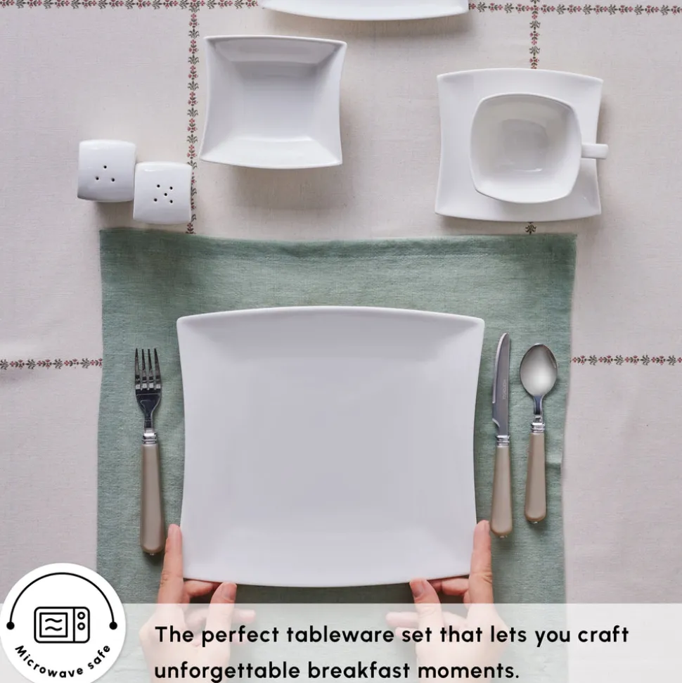 Karaca Stream Pure Perfect White 32-Piece Serveware Set for 6 People, White