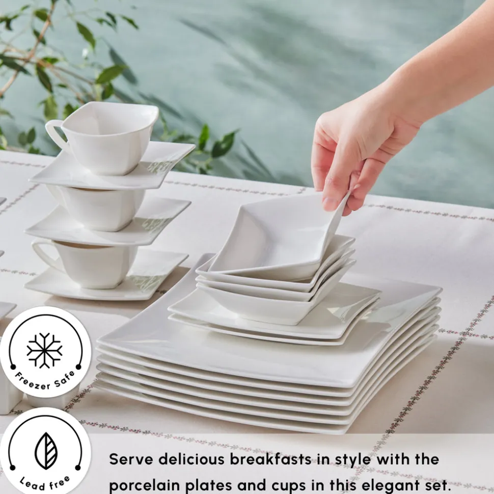 Karaca Stream Pure Perfect White 32-Piece Serveware Set for 6 People, White