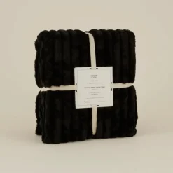 Karaca Stripe Sherpa Blanket, 150x200cm, Black