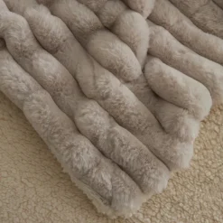 Karaca Stripe Sherpa Blanket, 150x200cm, Single, Light Grey