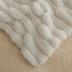 Karaca Stripe Sherpa Blanket, 150x200cm, Single, White