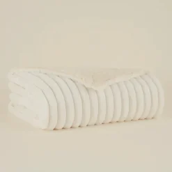 Karaca Stripe Sherpa Blanket, 130x150cm, White