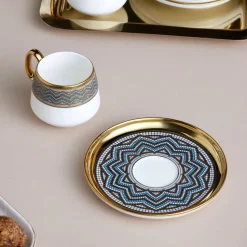 Karaca Suadiye 12-Piece Porcelain Espresso Turkish Coffee Cup for 6 People, 90ml, Blue
