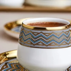 Karaca Suadiye 12-Piece Porcelain Espresso Turkish Coffee Cup for 6 People, 90ml, Blue