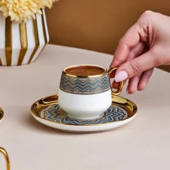 Karaca Suadiye 12-Piece Porcelain Espresso Turkish Coffee Cup for 6 People, 90ml, Blue