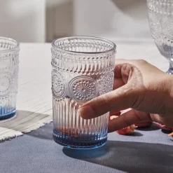Karaca Sunflower Glass Highball Glass, 332ml, Transparent Blue