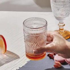 Karaca Sunflower Glass Highball Glass, 332ml, Transparent Orange