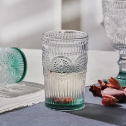 Karaca Sunflower Glass Highball Glass, 332ml, Transparent Green