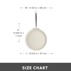 Karaca Swiss Crystal Almond Cream Non-Stick Induction Stainless Steel Handle Pancake Pan, 28cm, Cream