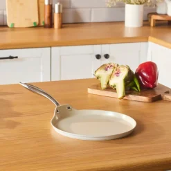 Karaca Swiss Crystal Almond Cream Non-Stick Induction Stainless Steel Handle Pancake Pan, 25cm, Cream