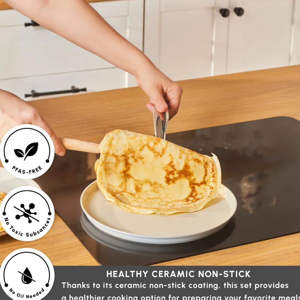 Karaca Swiss Crystal Almond Cream Non-Stick Induction Stainless Steel Handle Pancake Pan, 25cm, Cream