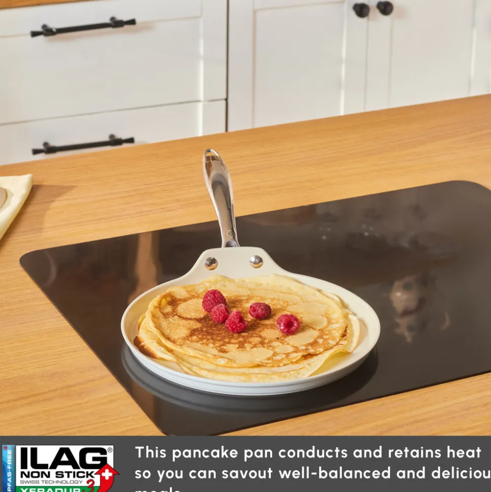 Karaca Swiss Crystal Almond Cream Non-Stick Induction Stainless Steel Handle Pancake Pan, 25cm, Cream