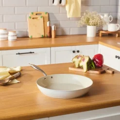 Karaca Swiss Crystal Almond Cream Non-Stick Induction Stainless Steel Handle Pan, 32cm, Cream