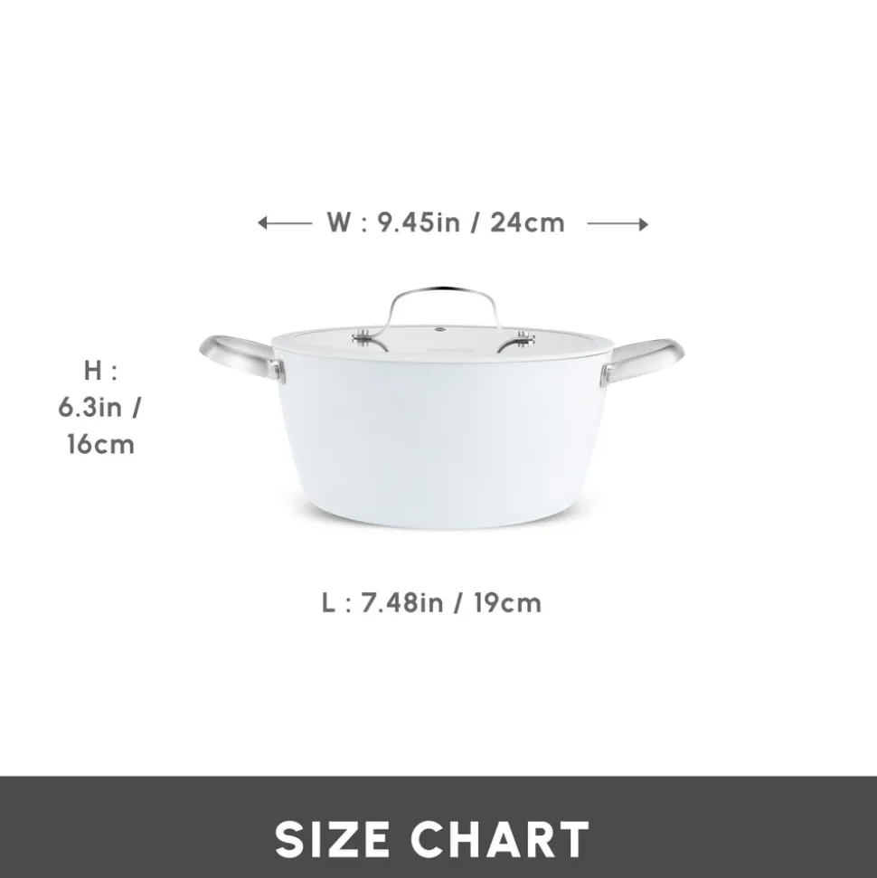 Karaca Swiss Crystal Almond Cream Non-Stick Induction Stainless Steel Handle Casserole & Lid, 24cm, Cream