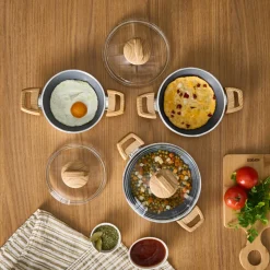 Karaca Swiss Crystal 6 Piece Non-Stick Induction Shallow Cookware Set, Creamy