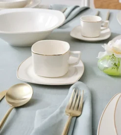 Karaca Timeless 25-Piece Porcelain Tea & Coffee Cup Set, Gold