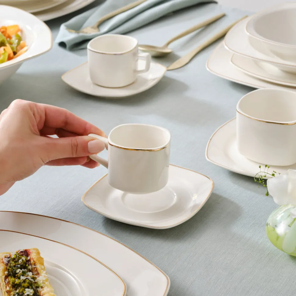 Karaca Timeless 25-Piece Porcelain Tea & Coffee Cup Set, Gold