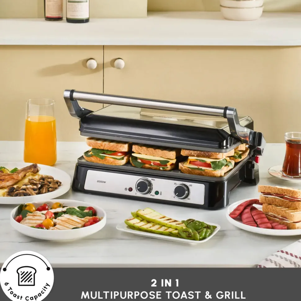 Karaca Toastmate Sandwich Toaster and Grilling Machine, 2000W, Inox