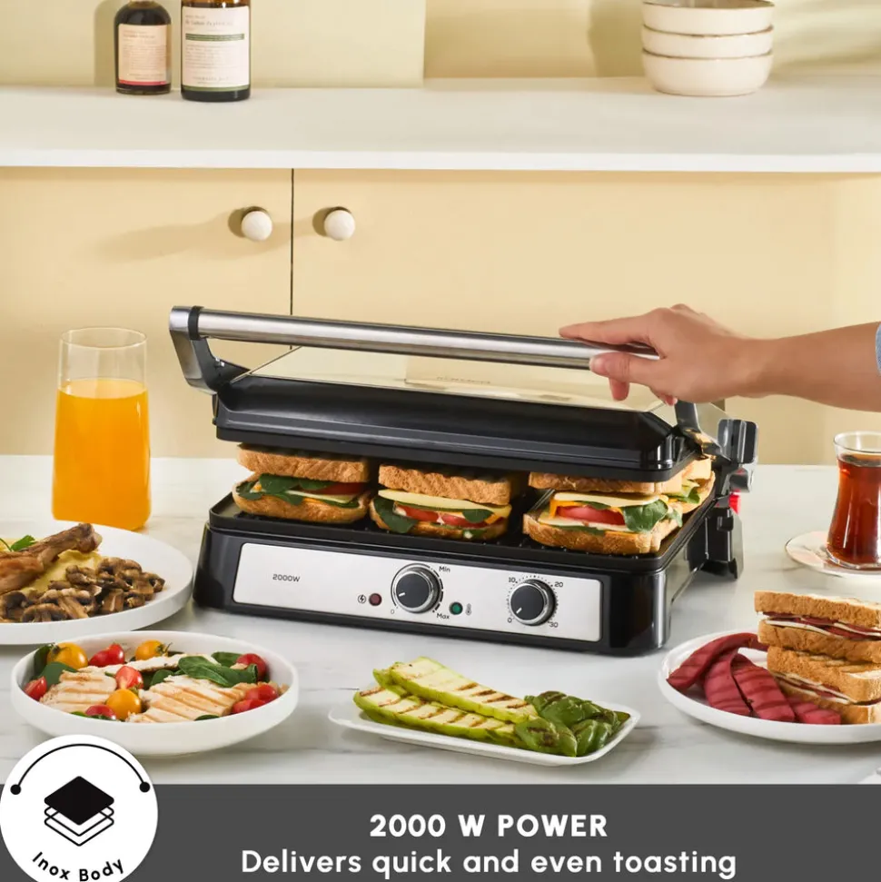 Karaca Toastmate Sandwich Toaster and Grilling Machine, 2000W, Inox