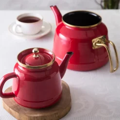 Karaca Troy Enamel Induction Teapot, 28cm, Red Gold