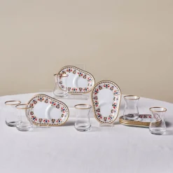 Karaca Tulip 12-Piece Glass Turkish Tea Set for 6 People, 132ml, Multi
