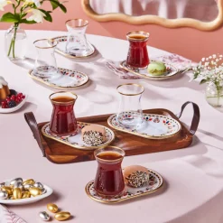 Karaca Tulip 12-Piece Glass Turkish Tea Set for 6 People, 132ml, Multi