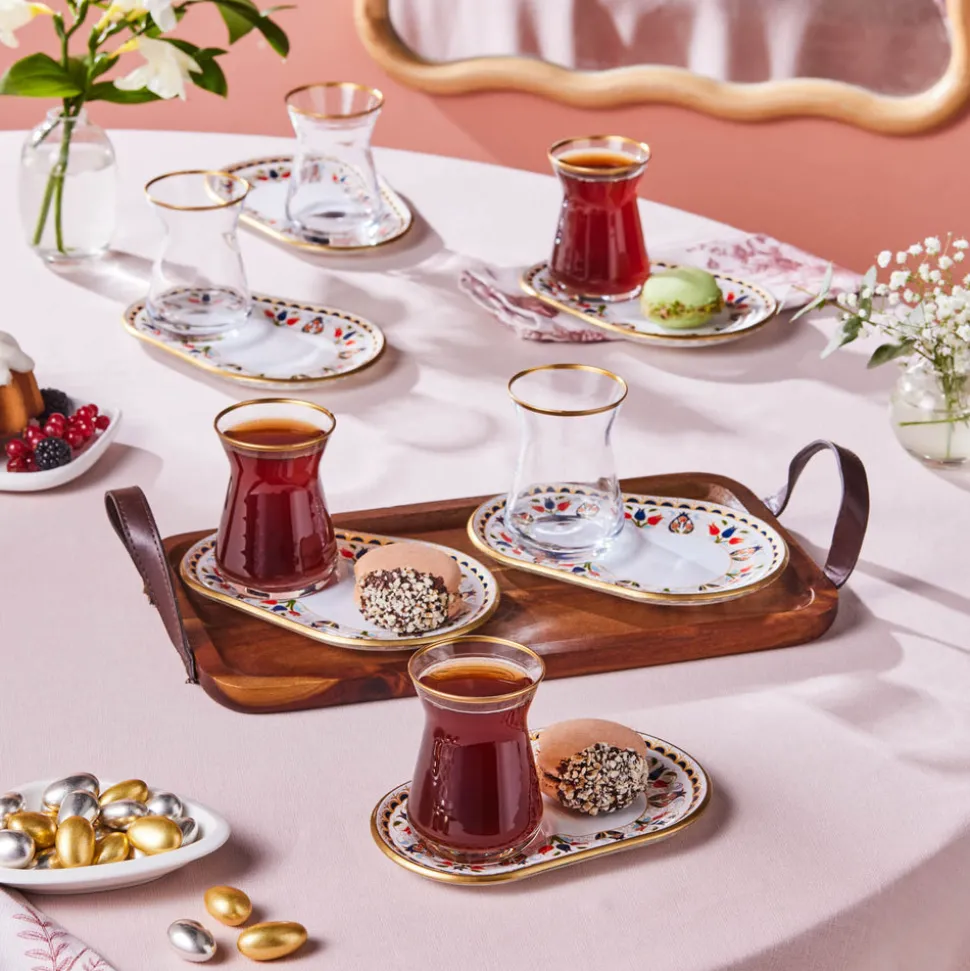 Karaca Tulip 12-Piece Glass Turkish Tea Set for 6 People, 132ml, Multi