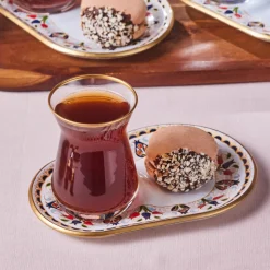 Karaca Tulip 12-Piece Glass Turkish Tea Set for 6 People, 132ml, Multi