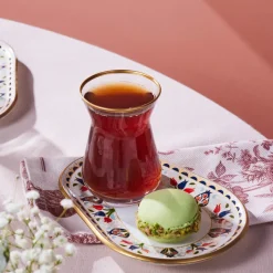 Karaca Tulip 12-Piece Glass Turkish Tea Set for 6 People, 132ml, Multi