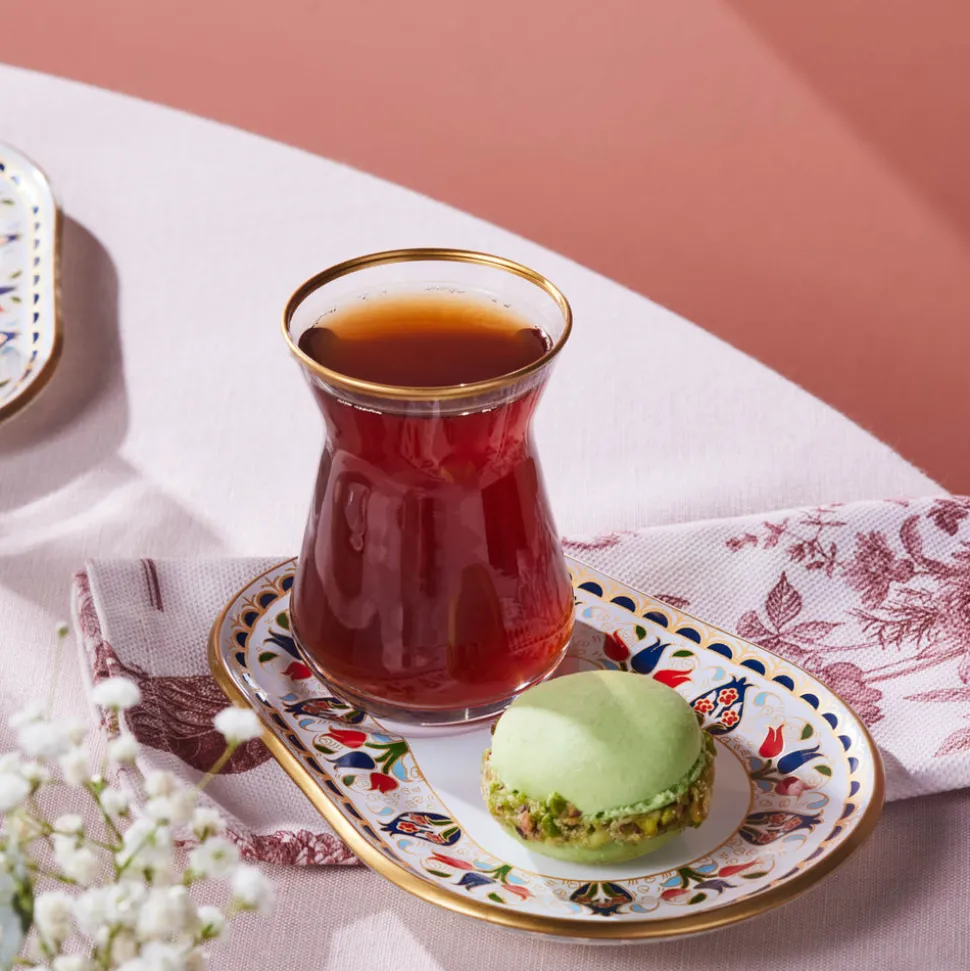 Karaca Tulip 12-Piece Glass Turkish Tea Set for 6 People, 132ml, Multi